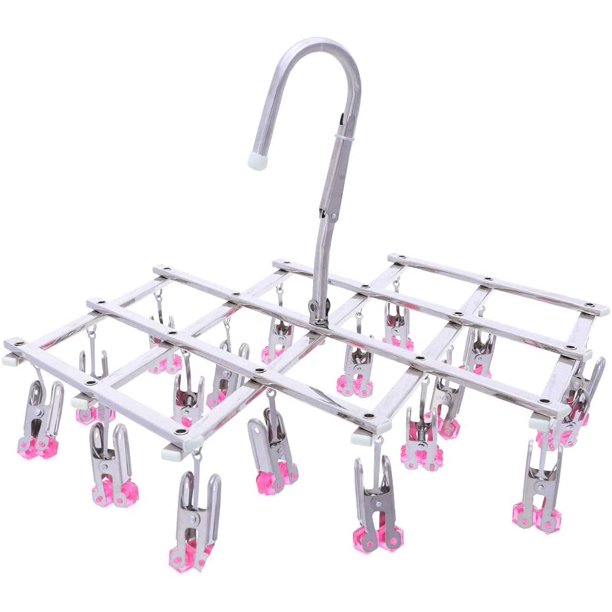 Acier Inoxydable Etendoir,Séchoirs pliables Cintre,Suspension Séchage Rack,Coupe-vent,18 Pinces Pour Sous-vêtements Chaussettes Gants,Enlever Rapidement les Vêtements du Cintre,Rouge(ROUGE, 18-Pinces) Kuyhfg Bienvenido a Kuyhfg
