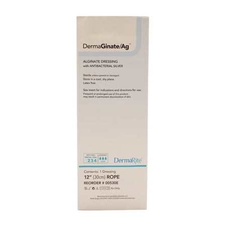 DermaRite DermaGinate Alginate Dressing with Antibacterial Silver, 12 inch Rope, 5 Ea