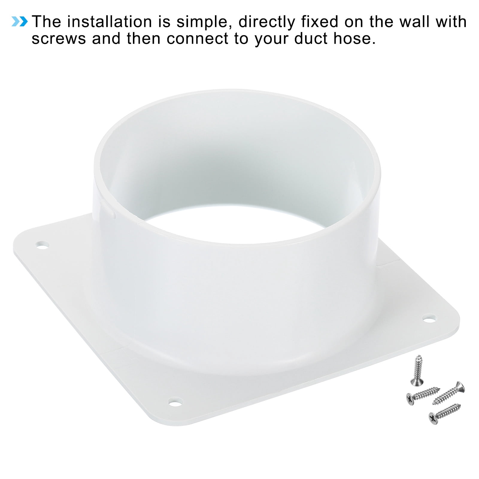 Uxcell 4" Duct Connector Flange Dryer Vent Wall Plate Square to Round Straight Ducting Plate White 3 Pack