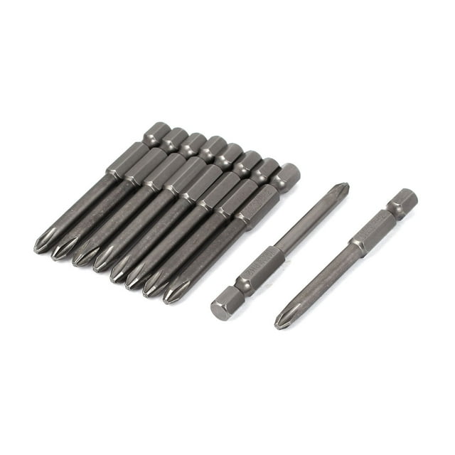 Unique Bargains 1/4' Hex Shank 65mm Long 5mm Tip PH2 Crosshead Phillips Screwdriver Bits 10pcs