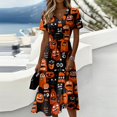 thumbnail image 2 of KLHDSF Halloween Dresses For Women Short Sleeve V Neck Dress Lightweight Breathable Party Daily Outfit Saffron S, 2 of 5