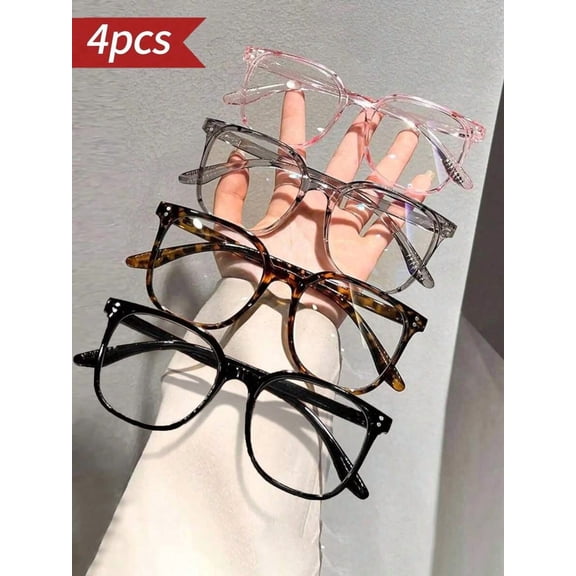 Blue Light Blocking Glasses 4 Pack for Women and Men, Large Frame Computer Reading Glasses, Anti Eye Strain Minimalist Fashion Eyewear, Stylish Blue Light Filter Glasses Set