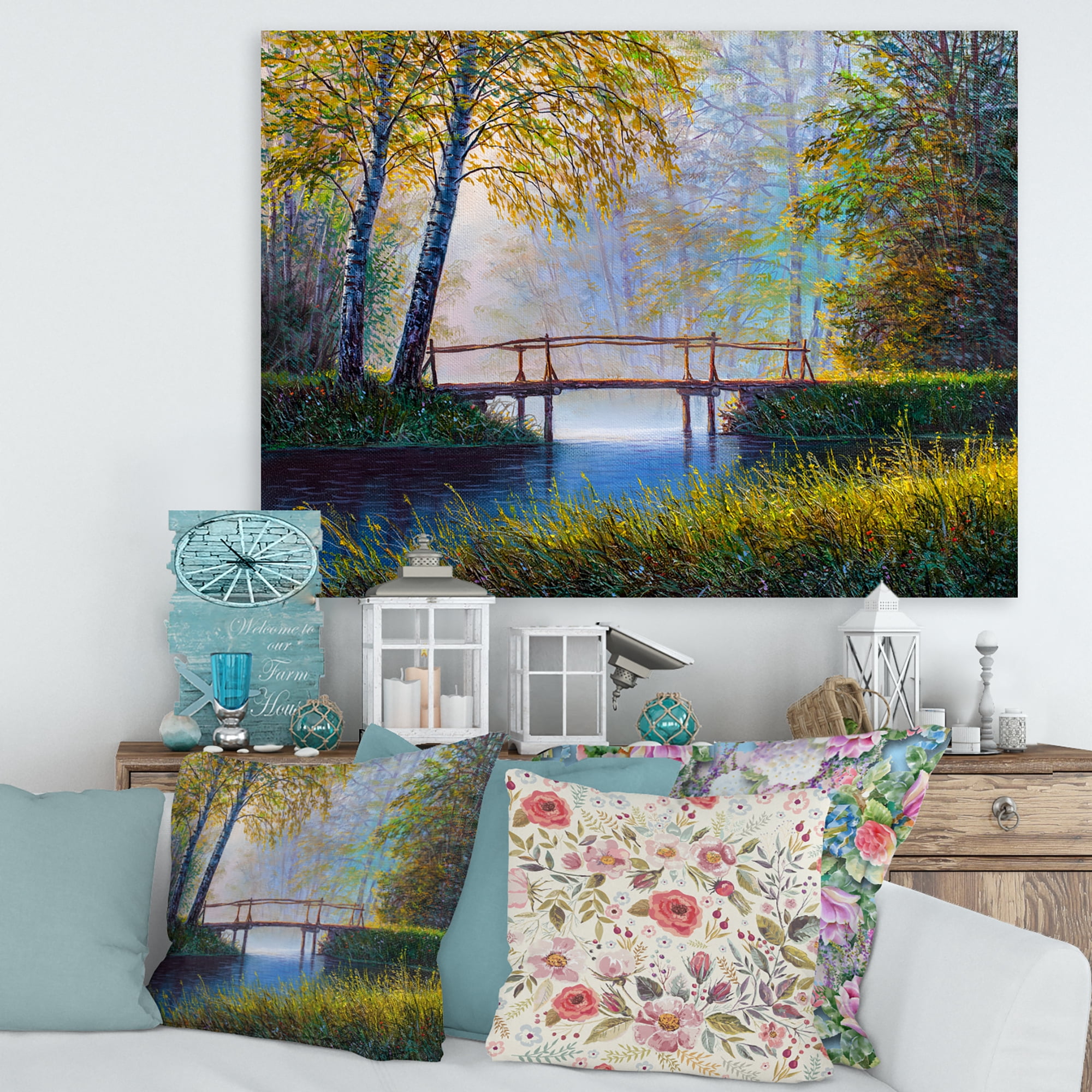 Designart ' Sunrise Glow and The Awakening Spring Forest ' Lake House Canvas Wall Art Print