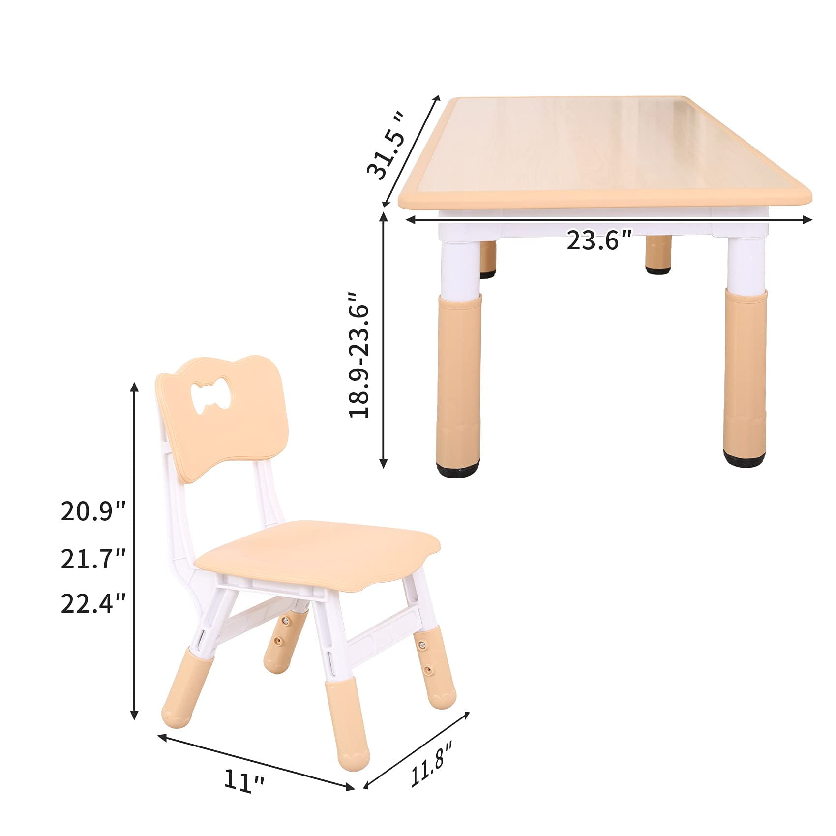 Unicoo Kids Table and Chair Set, Adjustable Height Toddler Table with 2 Chairs, Rounded Edges, Easy-to-Wipe