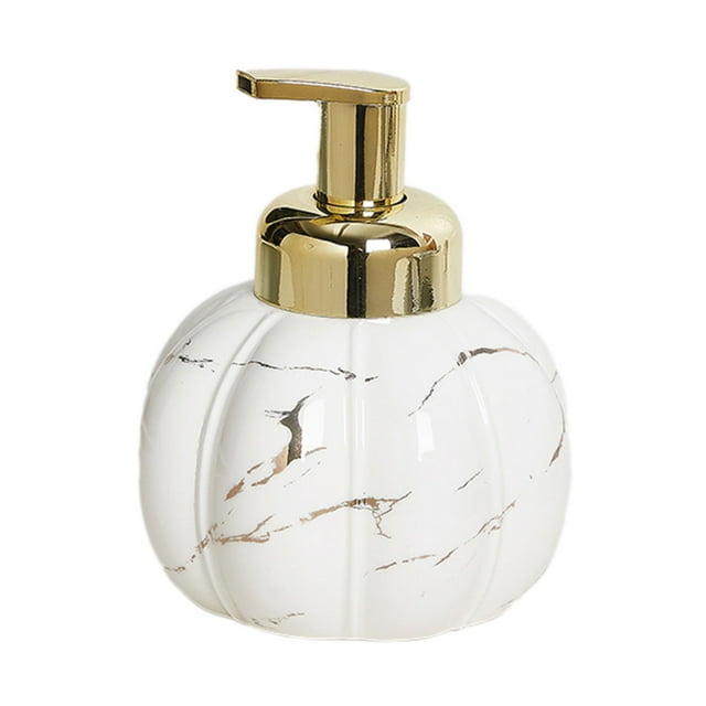 Qeeadeea Marble Ceramic Foaming Soap Dispenser, Foam Soap Dispenser With Gold Pump, Hand Foaming Dispenser, For Barthroom Kitchen-White-pumpkin