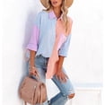 thumbnail image 2 of Chouyatou Women's Color Block Long Sleeve Button Down Boyfriend Shirt Blouses, 2 of 5