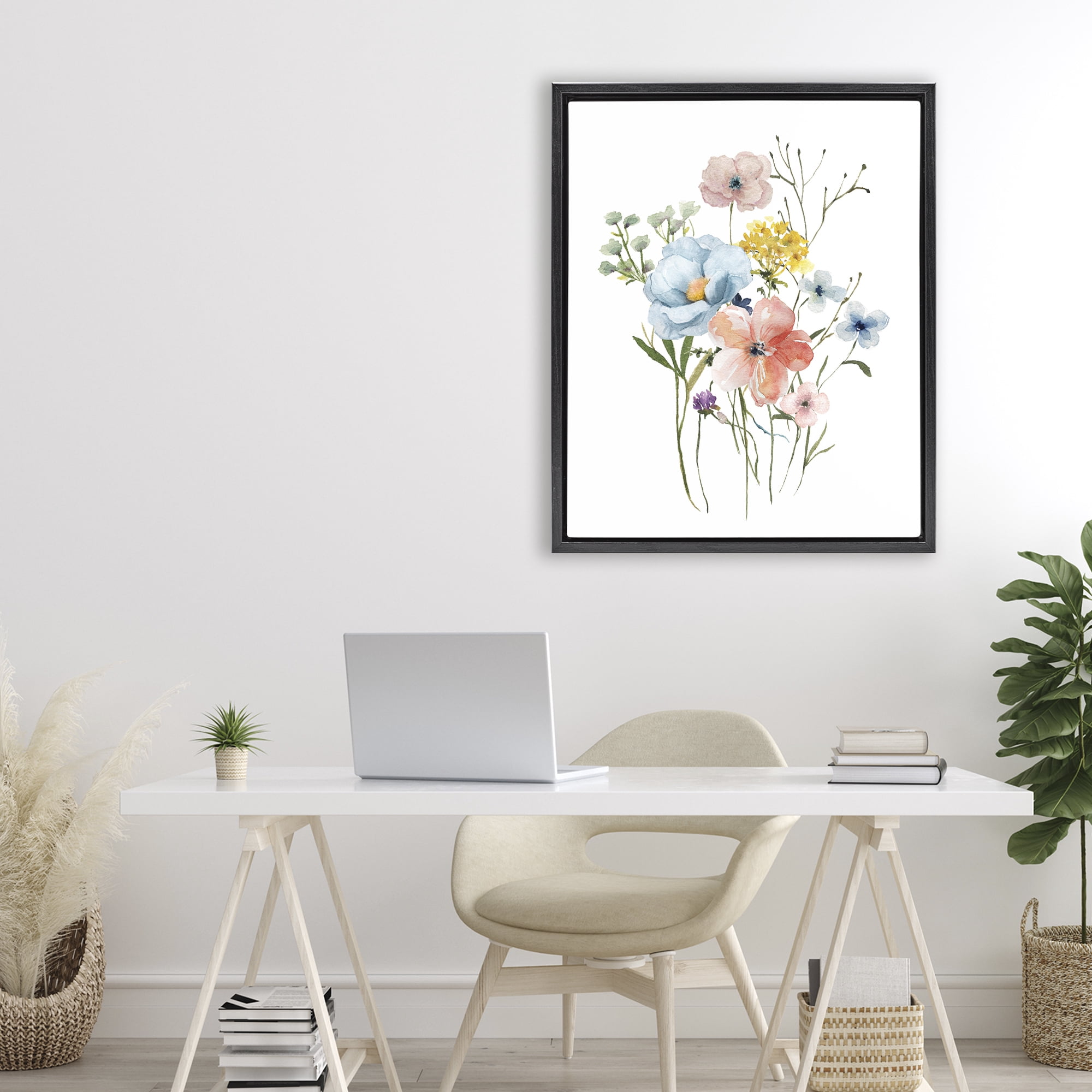 Stupell Industries Spring Meadow Wild Flowers Black Framed Floater Canvas Wall Art, design by Livi Finn