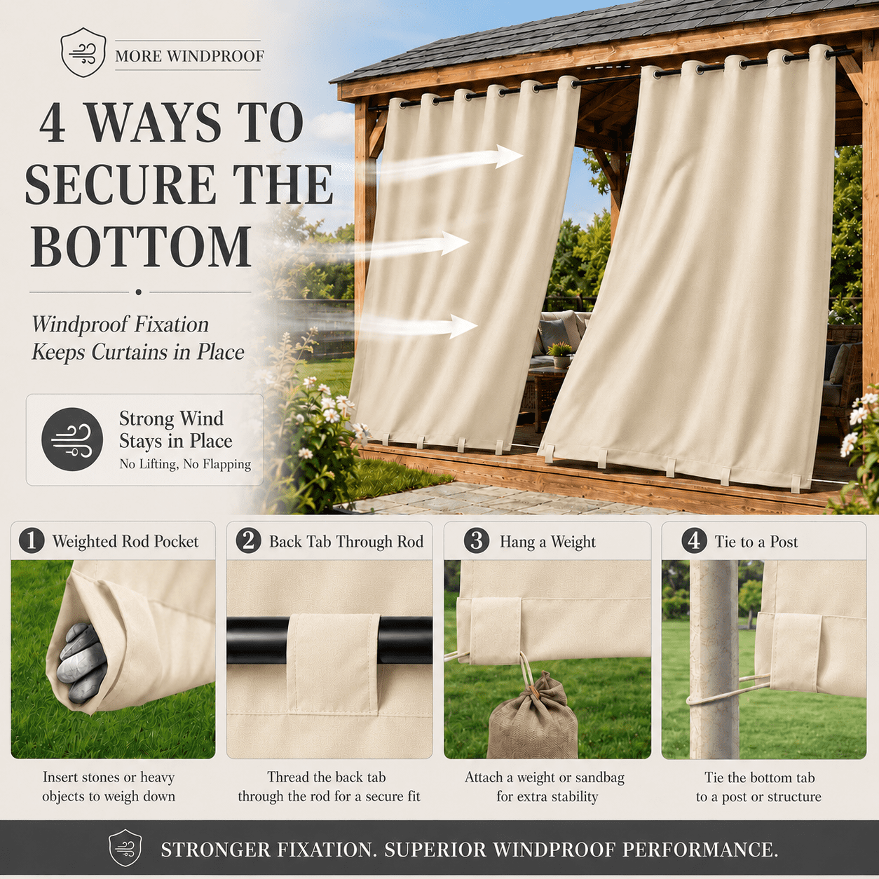 Lapalife Outdoor Curtains for Patio Waterproof 71 x 84 in Windproof Grommet & Back Tab Thermal Insulated Keep Privacy for Yard Porch, 1 Panel