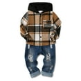thumbnail image 2 of Toddler Baby Boys Clothes Outfits Kids Hoodie Flannel Shirts Set Plaid Hooded Tops +Jeans Pants Fall Winter 2-6T, 2 of 6