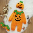 thumbnail image 5 of Bjutir Baby Girl Halloween Outfit Pumpkin Letter Print Romper Long Sleeve Crew Neck Cute Warm Fall Winter Halloween Baby Onesies Size 18-24 Months Orange, 5 of 6