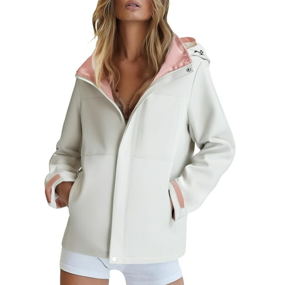 AURORA DY Under $20 Women's Lightweight Waterproof Lined Hooded Softshell Rain Jacket, Warm Windbreaker Long Coat Pink M