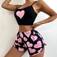 thumbnail image 6 of Pajamas Set For Women Cute Heart Printed Suspender Shorts Two Piece Set Silk Home Outfit Black M, 6 of 6