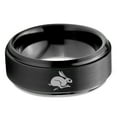 thumbnail image 2 of Tungsten Rabbit Bunny Small Pet Band Ring 8mm Men Women Comfort Fit Black Step Bevel Edge Brushed Polished, 2 of 4