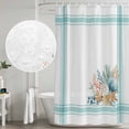 thumbnail image 5 of Aqua Coastal Shower Curtain, Waterproof Shower Curtains for Bathroom, Nautical Seashells Coral Leaves Stripes Washable Fabric Bathtub Curtain Set Bath Decor with 12 Hooks 48"x72", 5 of 8