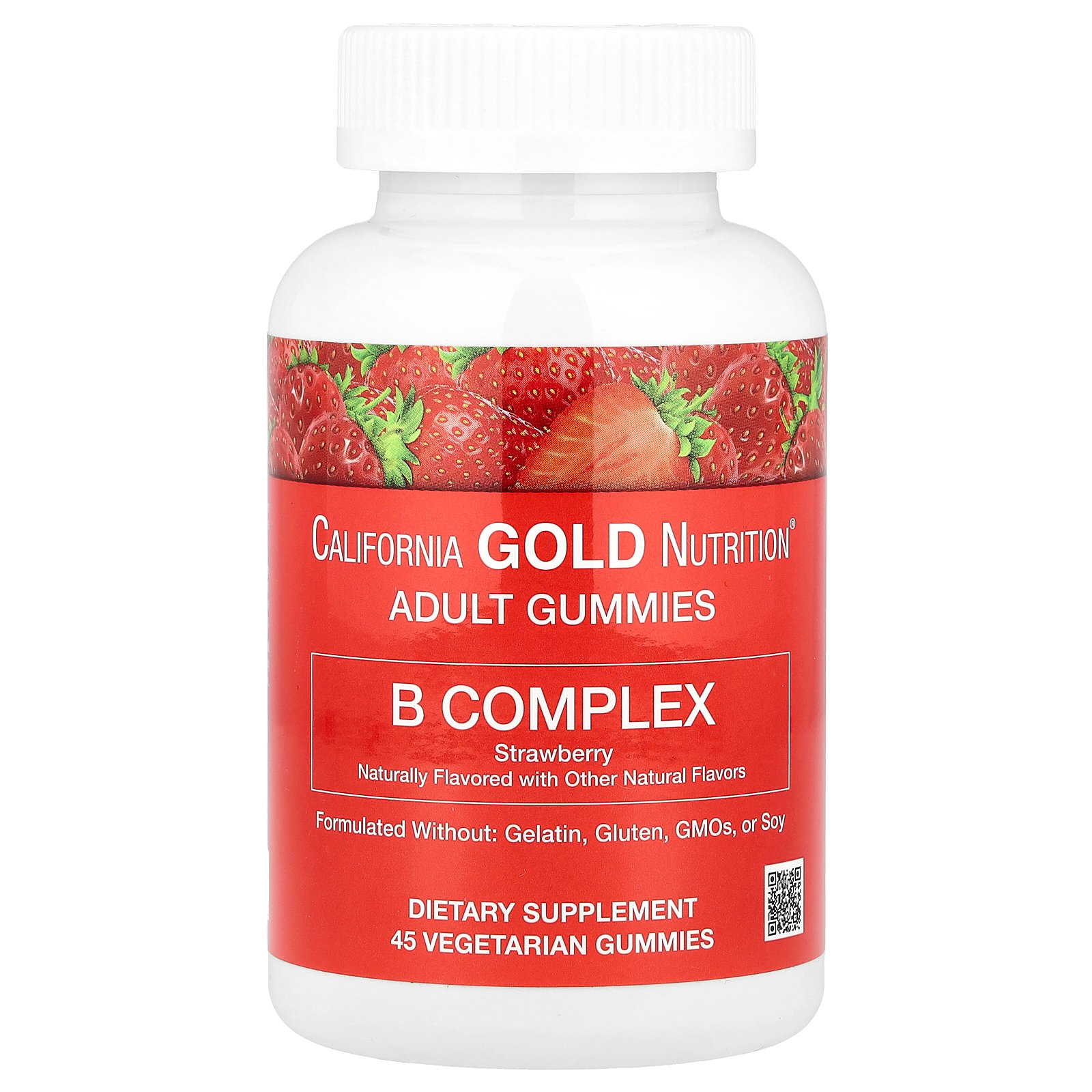 California Gold Nutrition B Complex Gummies with Vitamins B6 and B12  Folate  and Biotin  Strawberry  45 Vegetarian Gummies
