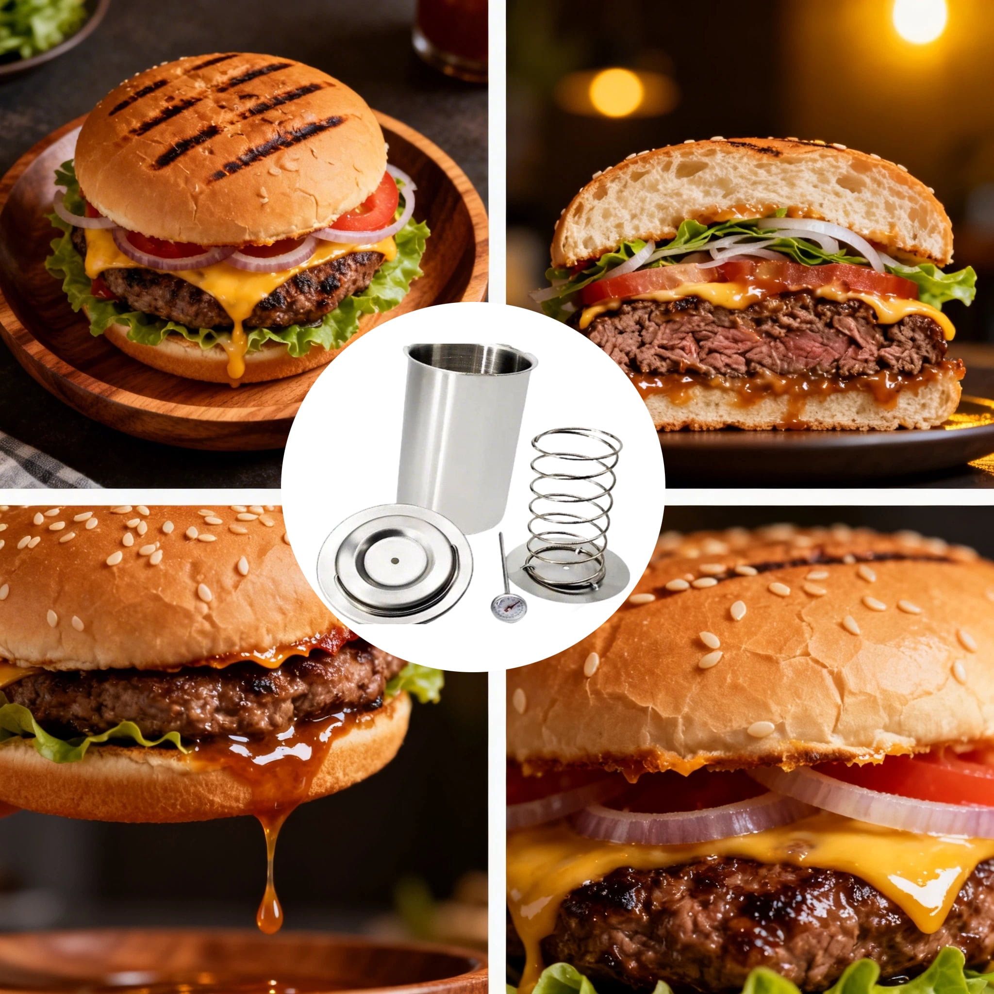KLYZONIC Deli Meat Press, Stainless Steel Home Butcher Tool with Built-in Thermometer for Ham, Sandwiches, Roasts, Roulades