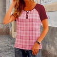 thumbnail image 5 of zbxnLI Plus Size Womens Plaid Blouse Tops Crew Neck Casual Stylish Short Sleeve Button up Top for Women L-5XL, 5 of 7