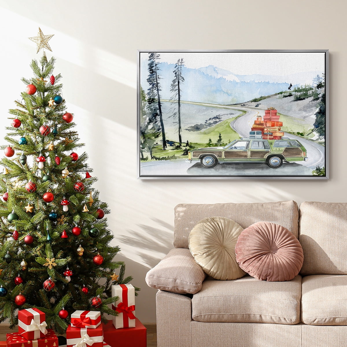 Holiday Vacation II - Framed Gallery Wrapped Holiday Canvas - 27 x 41 - Silver Frame