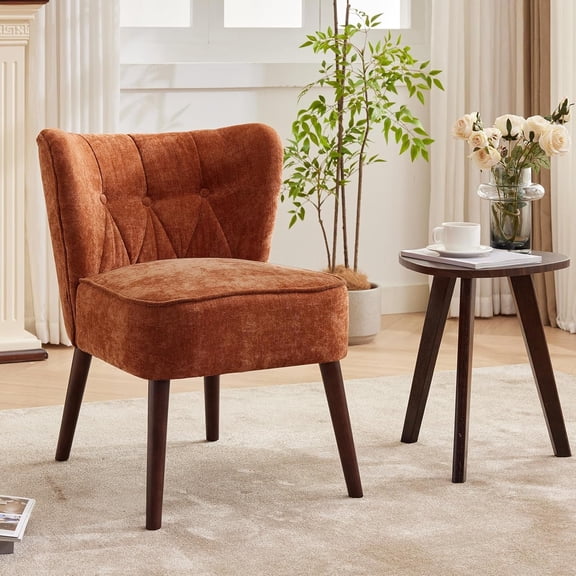 Modern Wingback Living Room Chair, Armless Lounge Chair with Wood Legs Upholstered Makeup Vanity Tufted Side Chair Fabric Comfy with Decor Back for Living Room Bedroom Patio