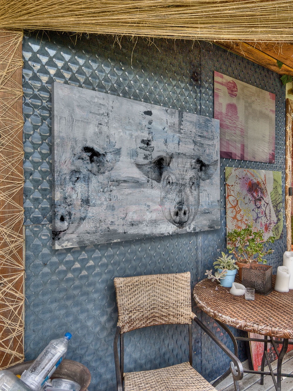 "Blue Pigs" Painting Print on Wrapped Canvas
