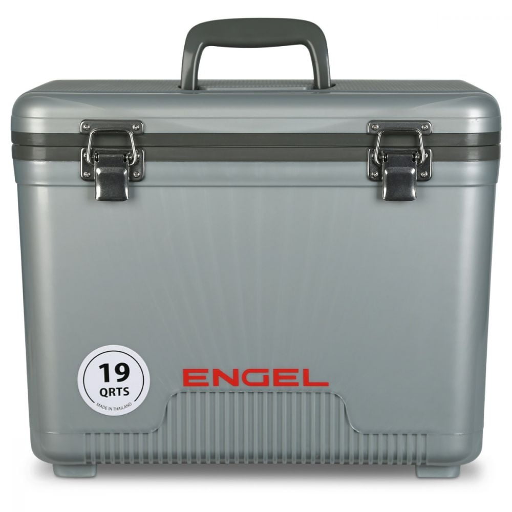 Engel 19 Quart Lightweight Bait Dry Box Ice Cooler with Shoulder Strap, Silver