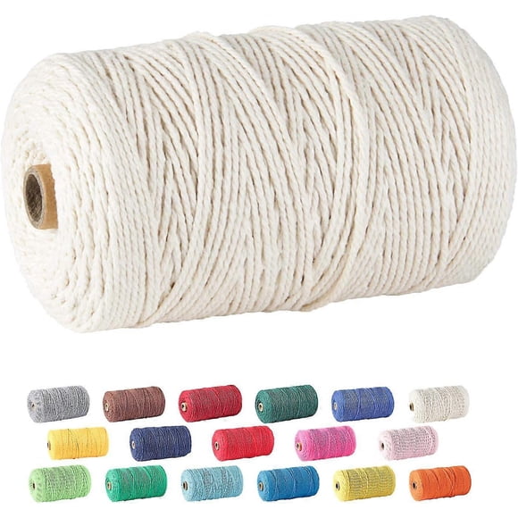 Macrame Cord, 2mm x 437 yd (About 400m) 100% Natural Cotton Soft Unstained Rope , Beige Yellow