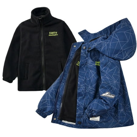 

SYNPOS Child Boys Fleece Jacket+Geometry Hardshell Jacket with Detachable Hood 3-13Y