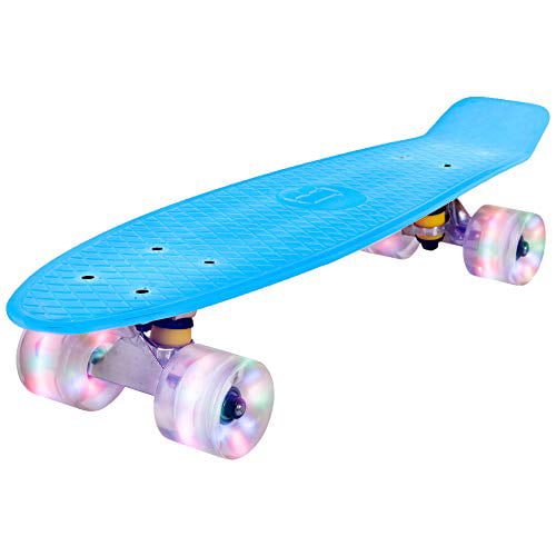 Caroma Skateboards für Anfänger 22 Zoll/55cm komplettes Mini Cruiser Skateboard mit LED Light Up Wheels für Kinder Teens Girls Boys