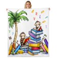 thumbnail image 1 of Monkey Animal Blanket Colorful Books Pattern Throw Blanket for Kids English Letter Print Super Soft Wrinkle Sherpa Blanket Tropical Coconut Tree Queen 90x90 Inch Living Room Decor Blanket, 1 of 6