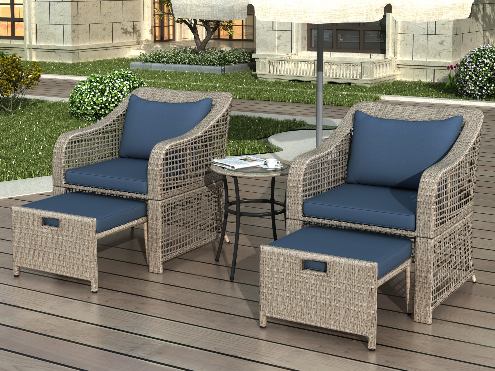 enyopro 5 Piece Wicker Patio Sofa Set, Outdoor All-weather Conversation