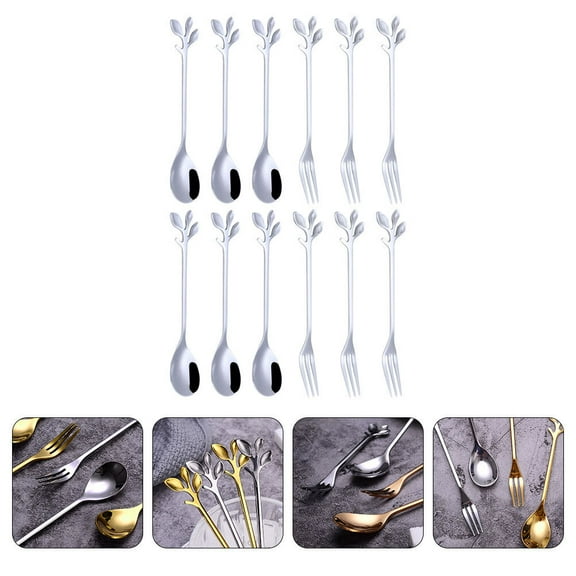 Masteelf 12pcs Dessert Spoon and Fork Set Stainless Steel Mixing Spoon Cake Forks