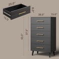 thumbnail image 4 of 5 Pieces Bedroom Furniture Set, Includes Queen Size Bed Frame with Headboard, Nightstand Sets of 2,5-Drawers Dressers and 6-Drawers Dressers with Golden Mental Handle,Black, 4 of 13