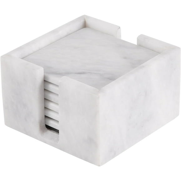 Radicaln Marble Coasters for Drink White Square 3.5 inch Handmade Absorbent Coasters Set of 6 Holder
