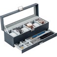 thumbnail image 1 of ProCase Caja para Reloj de 6 Ranuras, Estuche Organizador de Relojes de 2 Pisos con Tapa Vidrio Anti-polvo Almacenaje Guardarrelojes para Hombres y Mujeres (Azul Oscuro), 1 of 14