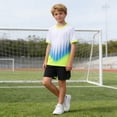 thumbnail image 5 of SGFCWSX Boys 2 Piece Soccer Uniform Set Summer Color Block Short Sleeve T Shirts Elastic Waist Shorts Sports Outfits for Kids White Size 7, 5 of 8