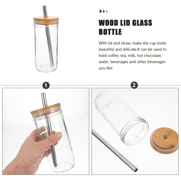 1pc Glass Tumbler, Minimalist Wooden Lid Drinking Cup With Straw For  Outdoor