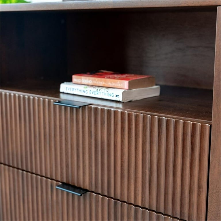 Carla Mid Century Walnut Nightstand Set, Traditional Solid Wood