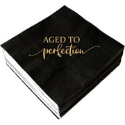 20pcs Aged to Perfection Birthday Party Disposable Paper Napkins 3-ply Gold Foil and Black Beverage Napkins for Happy Birthday Party Decorations Retirement Cocktail Napkins 5"x5"