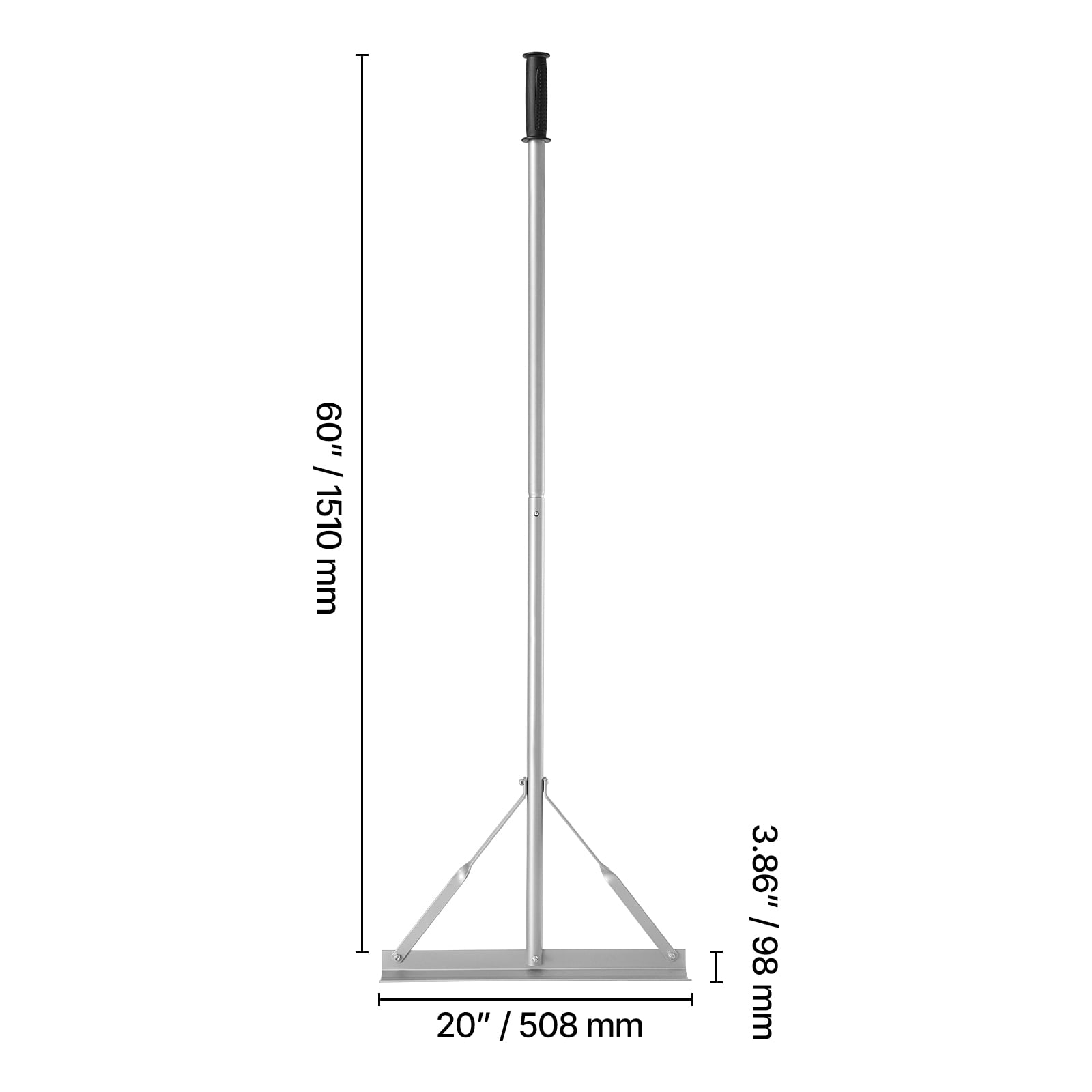 KFFKFF 60-Inch Handle Landscape Rake, 20-Inch Wide Aluminum Head, Durable Leveling Tool for Landscaping, Asphalt, Concrete, and Sand Flattening Applications