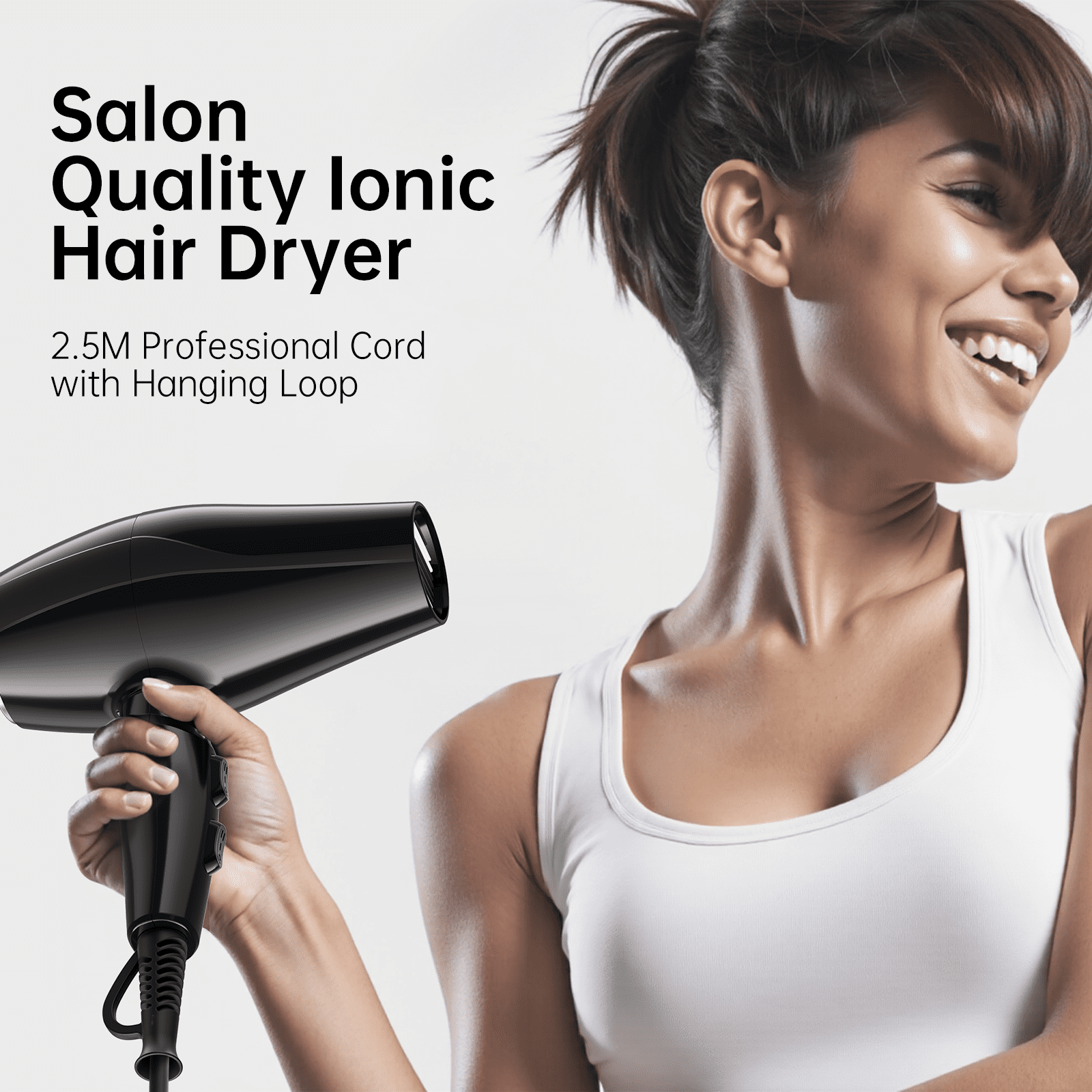 CONFU Ionic Ceramic Hair Dryer, with Diffuser & 2 Concentrator, Black