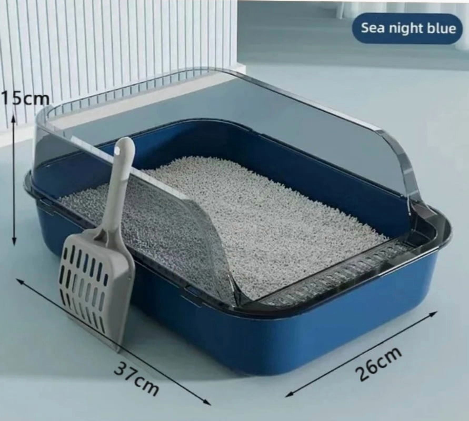 Portable Kitty Sandbox Litter Box Semi with Enclosed Splashproof Tray Toilet - Typpkmm