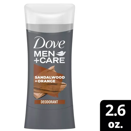 Dove Men+Care 0% Aluminum Deodorant Stick Sandalwood & Orange, 2.6 Oz..