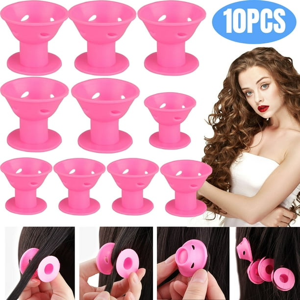 TSV 10pcs Silicone Hair Curlers, Soft Magic Hair Care Rollers, No Clip Hair Style Rollers, 5pcs Large Hair Rollers and 5pcs Small Magic DIY Hair Style Tools for Women and Girls (Pink) - TSV 10pcs Silicone Hair Curlers, Soft Magic Hair Care Rollers, No Clip Hair Style Rollers, 5pcs Large Hair Rollers and 5pcs Small Magic DIY Hair Style Tools for Women and Girls (Pink) -