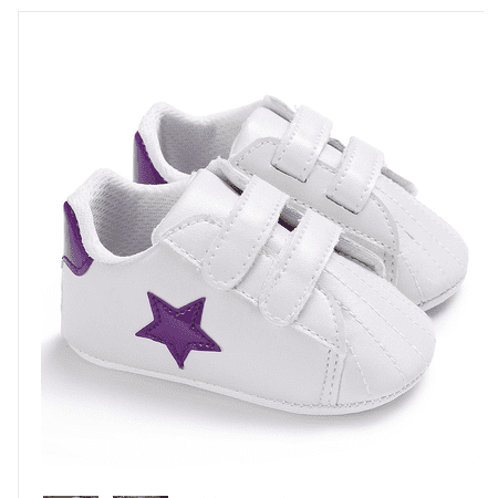 

Toyella Spring and autumn new 0-1 years old baby toddler shoes non-slip soft bottom breathable men and women baby shoes casual sports wild White purple 13cm