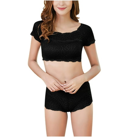 LIaqionyy Women 2 Piece Floral Lace Top and Panty Set Sheer Mesh Tank Top Underwear See Through Sleepwear