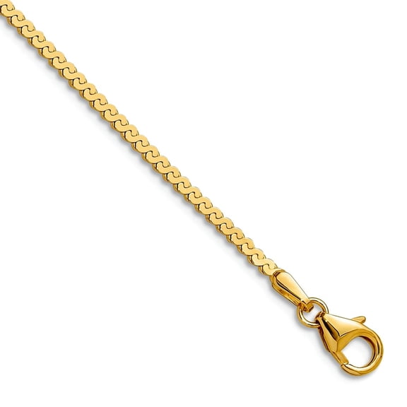 14k Solid Yellow Gold 1.55mm Serpentina Chain Bracelet 7 Inch Link Bracelet for Women and Men