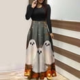 thumbnail image 2 of Enjoytime Costumes d'Halloween Vintage Imprimés Manches Longues Col Rond Robe Décontractée Élégante Gothique Longues Robes pour Femmes Orange P, 2 of 4