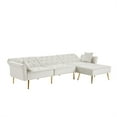 thumbnail image 3 of Convertible Sectional Sofa Couch, Modern Velvet Upholstere L-Shaped Couch with Movable Ottoman and Nailhead Trim for Living Room, Apartment and Small Space, White, 3 of 7