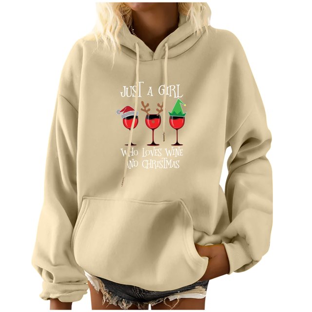 Sudadera Con Capucha de Navidad Para Mujer, Blusa de Camisa Con Bolsillo de Manga Larga Con Estampado A La Moda Odeerbi ODB197381
