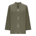 thumbnail image 4 of EDFBUYKRS Linen Button Down Shirts for Women Roll up Long Sleeve V Neck Blouse Tops with Pockets Xxl, 4 of 5